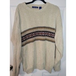 Izod Large Sweater Crew Neck Long Sleeve Pullover 100% Cotton